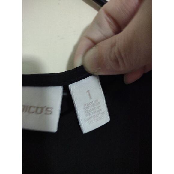 Chico's Black Asymmetrical Slinky Blouse Size Medium - Picture 3 of 7